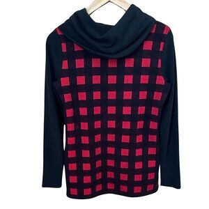 Talbots Red & Black Buffalo Check Soft Knit Cowl Neck Pullover Sweater